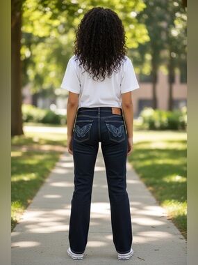 ROBIN’S JEAN Long Flap Slim Boot Jeans Flap Pockets Dark Wash Size 31 NWT NEW